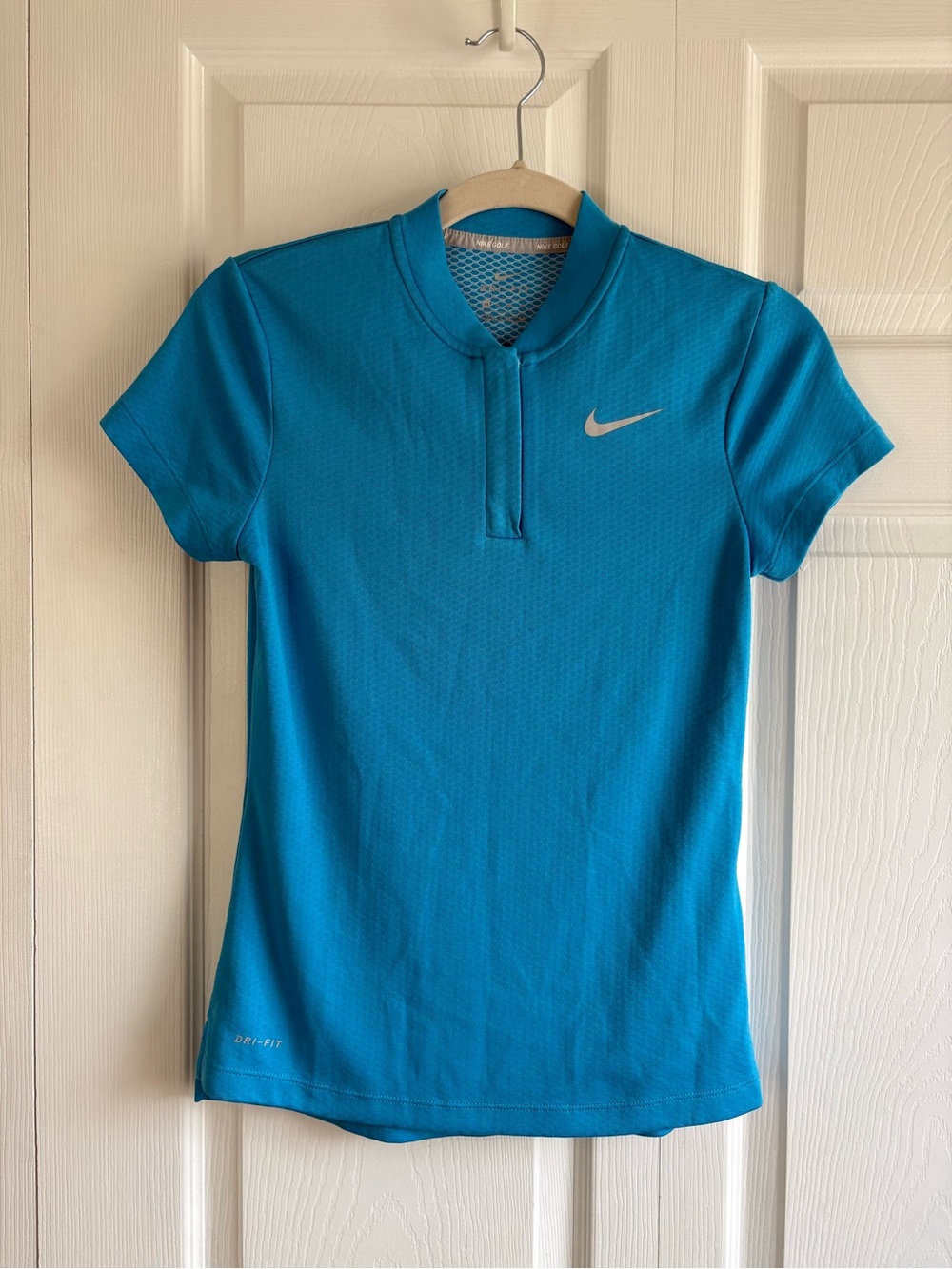 Nike Golf Mock Neck Quarter Zip Dri-Fit Short Sleeve Shirt Sky Blue XS Run Gym